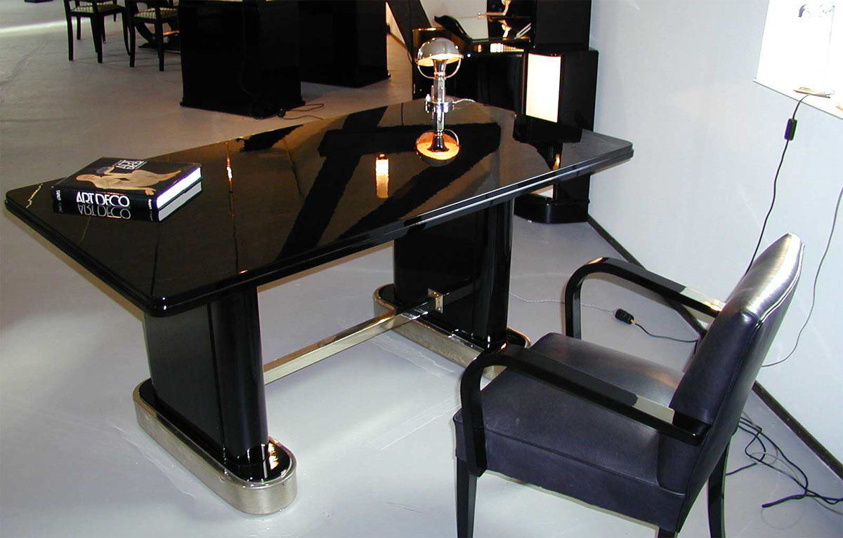 Art Deco Tisch Schreibtisch schwarz hochglanz poliert, Artdeco